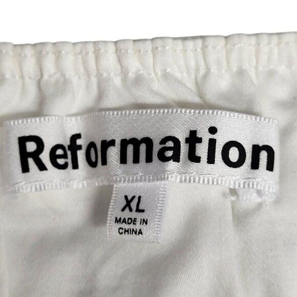 NEW Reformation X-Large White Cotton Blouse Sweetheart Neck Peplum Shirred - Picture 3 of 16